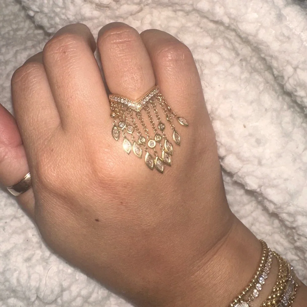 RARE 14K💍JACQUIE AICHE EXTRA LONG DIAMOND SHAKER RING DANGLE GOLD FRINGE RING - Picture 12 of 17